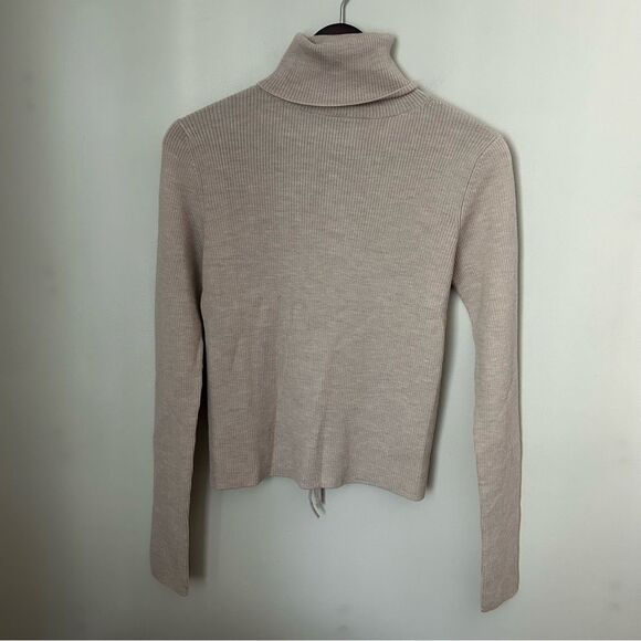 Thakoon Sweater Turtleneck Open Back Oatmeal Tan Merino Wool Casual Soft Cozy - Picture 1 of 11